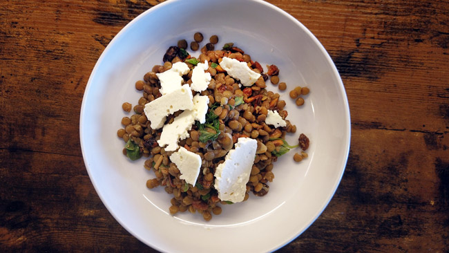 Marinated Lentils with Spiced Walnuts and Basil
