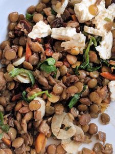 Molly Baz's Marinated Lentils with Spiced Walnuts and Basil. Photo by Charles Malene for MoodyEater™