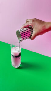 Slowly pour Matcha into Beet Milk to create a separate layer. Photo by Charles Malene for MoodyEater™