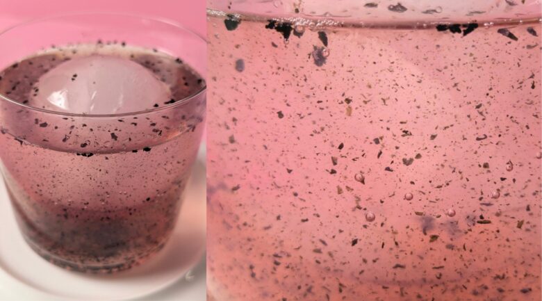 Close up of homemade cranberry lime soda with chlorophyll