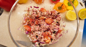 Minced lamb and rice mixture for Ottolenghi's stuffed peppers recipe. Photo by Charles Malene for MoodyEater™