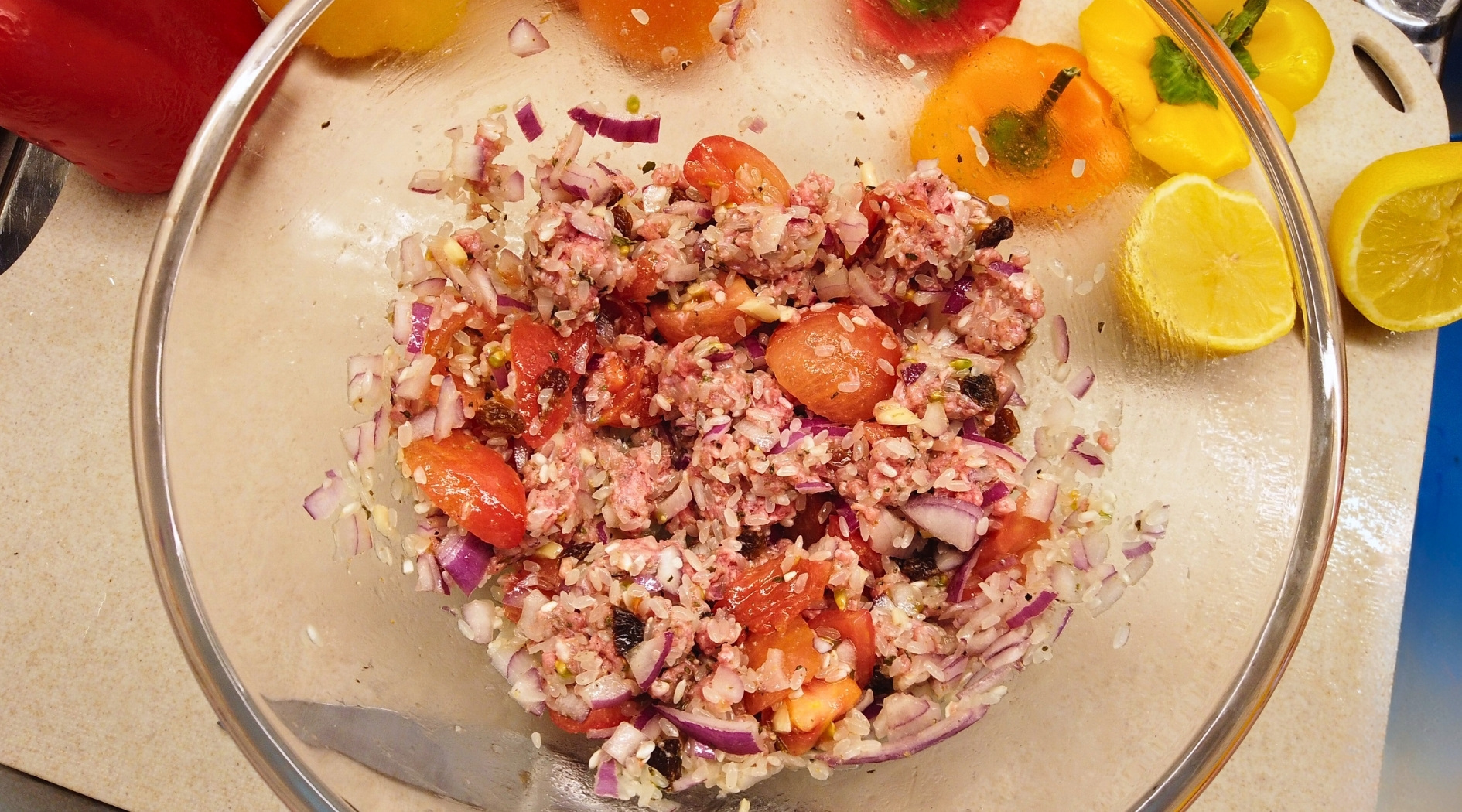 Minced lamb and rice mixture for Ottolenghi's stuffed peppers recipe