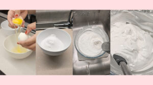 Making Pavlova Meringue on parchment with egg whites and electric whisk. Photo by Charles Malene for MoodyEater™