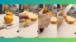 Cutting and coring Persimmon for Purée. Photo by Charles Malene for MoodyEater™