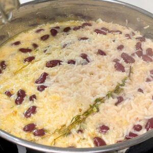 Rice and Peas simmering in pot. Photo by Charles Malene for MoodyEater™