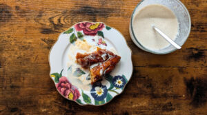 Slice of Banana Tarte Tatin with Spiced Rum Cream. Photo by Charles Malene for MoodyEater™