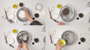 Nosferatu's Jet Black Velvet Cake (steps 1-4). Photo by Charles Malene for MoodyEater™
