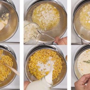 Creamed corn steps 1-6. Photo by Charles Malene for MoodyEater™