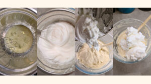 Mini Coconut Heart Cakes steps 5-8: Mixing whipped egg whites into batter. Photo by Charles Malene for MoodyEater™