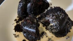 Révolution Réchauffé – Black chocolate cake with evaporated milk. Photo by Charles Malene for MoodyEater™