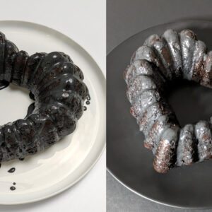 Black Heart Cake with black glaze white and black backgrounds. Photo by Charles Malene for MoodyEater™