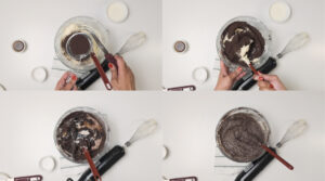 Black Icing (steps 5-8) adding black cocoa, vanilla, milk, and salt together and whisk til smooth. Photo by Charles Malene for MoodyEater™