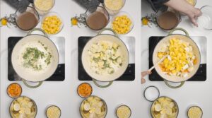 Trini Corn Soup recipe steps 1-3: Cooking the veggies. Photo by Charles Malene for MoodyEater™