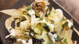 A close-up shot of Ottolenghi's Roasted Cabbage with Sunflower Tahini recipe test. Photo by Charles Malene for MoodyEater™