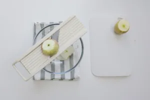 Apple sliced on mandoline. Photo by Charles Malene for MoodyEater™