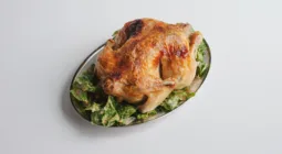 Cafe Cecilia's Roast Chicken with Datterini Tomatoes, Baby Gem, and Aioli Salad partially eaten. Photo by Charles Malene for MoodyEater™