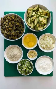 Callaloo Spanakopita ingredients, chopped. Photo by Charles Malene for MoodyEater™