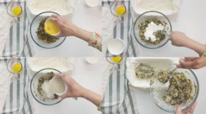 Callaloo Spanakopita assembly (step 5-8). Photo by Charles Malene for MoodyEater™