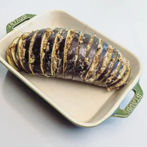 Eggplant stuffed with jerk miso butter. Photo by Charles Malene for MoodyEater™