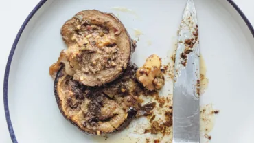 Eggplant slices with jerk miso butter. Photo by Charles Malene for MoodyEater™