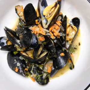 Hero shot of Champagne Moules (Mussels). Photo by Charles Malene for MoodyEater™