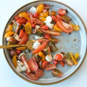 Tomato, Sweet Drop, Pearl Mozzarella Salad enjoyed by Moody Eater. Photo by Charles Malene for MoodyEater™